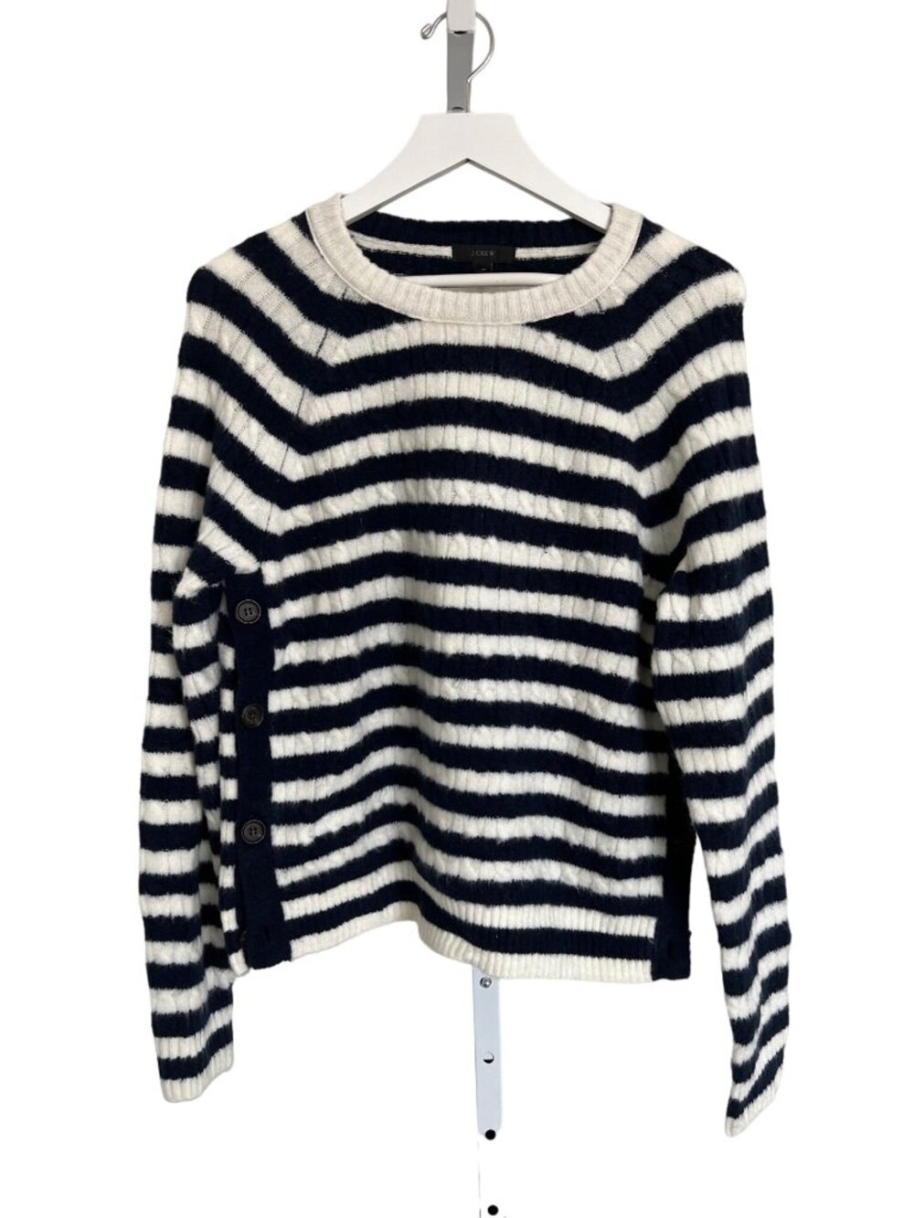 J. Crew Navy & Ivory Striped Button Side Sweater - Picture 2 of 6